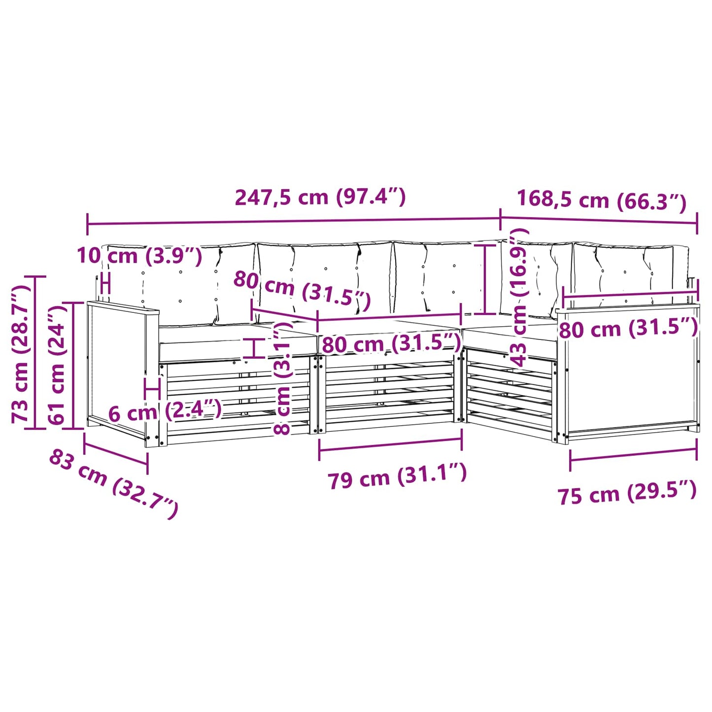 vidaXL Σειρά Καναπέ Εξωτερικού 4 pcs Φυσικό και Ανοιχτό Γκρι