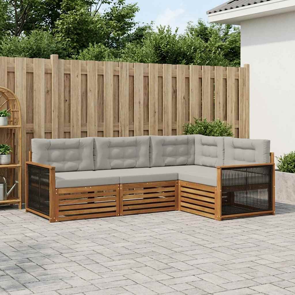 vidaXL Σειρά Καναπέ Εξωτερικού 4 pcs Φυσικό και Ανοιχτό Γκρι
