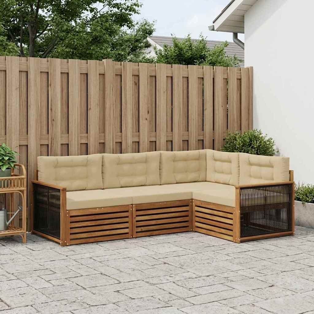vidaXL Σειρά Καναπέ Εξωτερικού με μαξιλάρι 4 pcs Φυσικό και Μπεζ