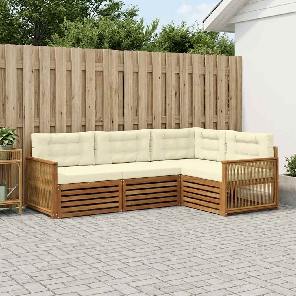 vidaXL Σειρά Καναπέ Εξωτερικού με μαξιλάρι 4 pcs Φυσικό και Κρέμα