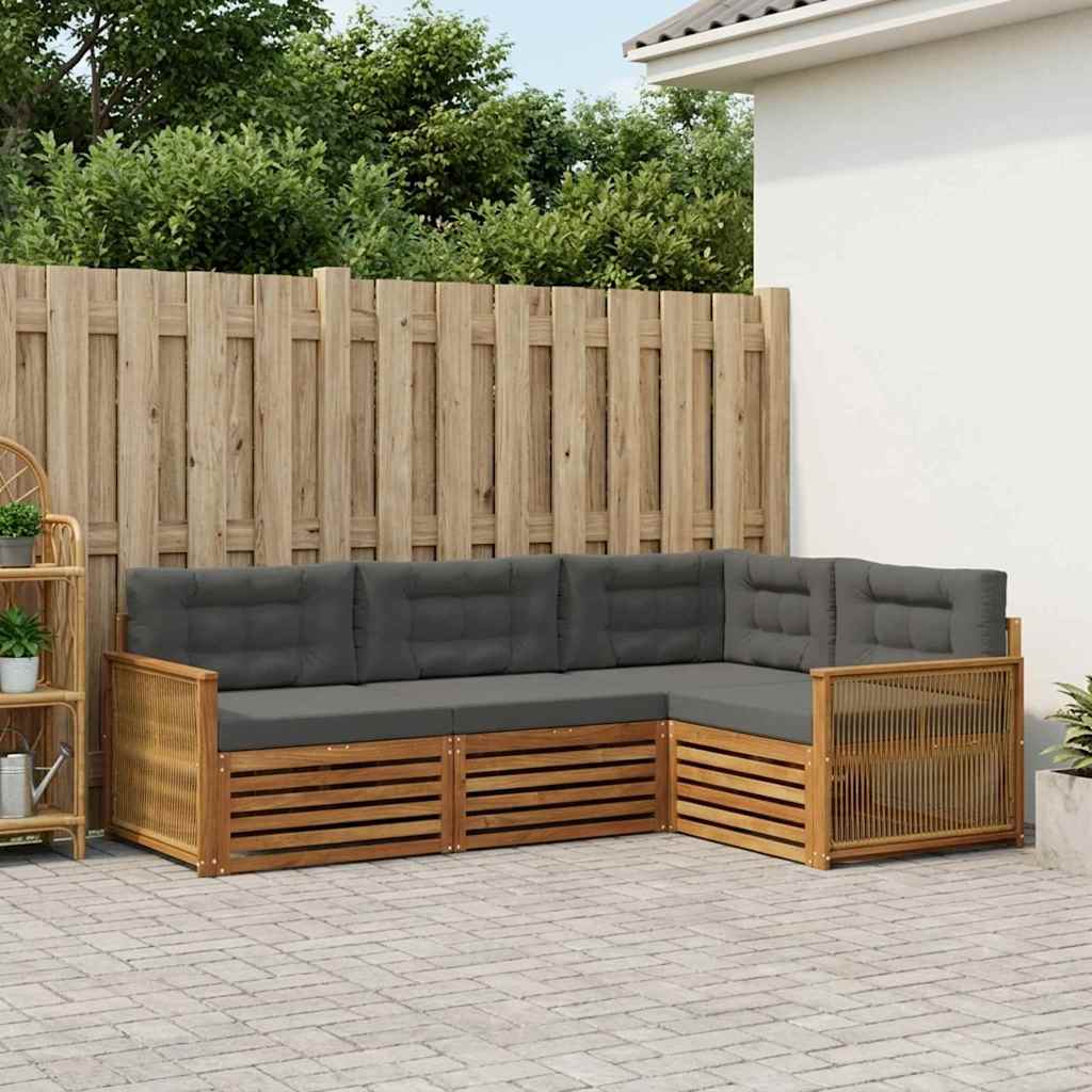 vidaXL Σειρά Καναπέ Εξωτερικού με μαξιλάρι 4 pcs Φυσικό και Ανθρακί