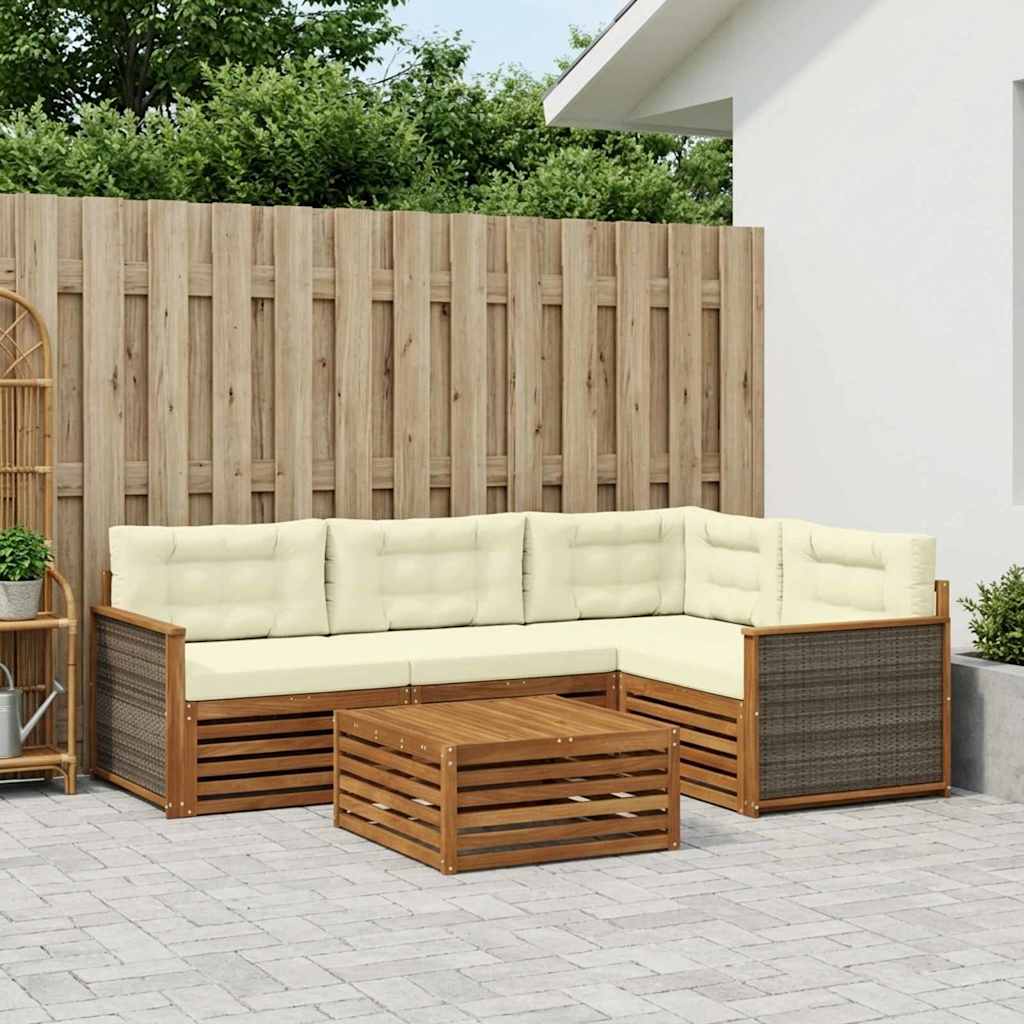 vidaXL Σειρά Καναπέ Εξωτερικού με μαξιλάρι 5 pcs Φυσικό και Κρέμα