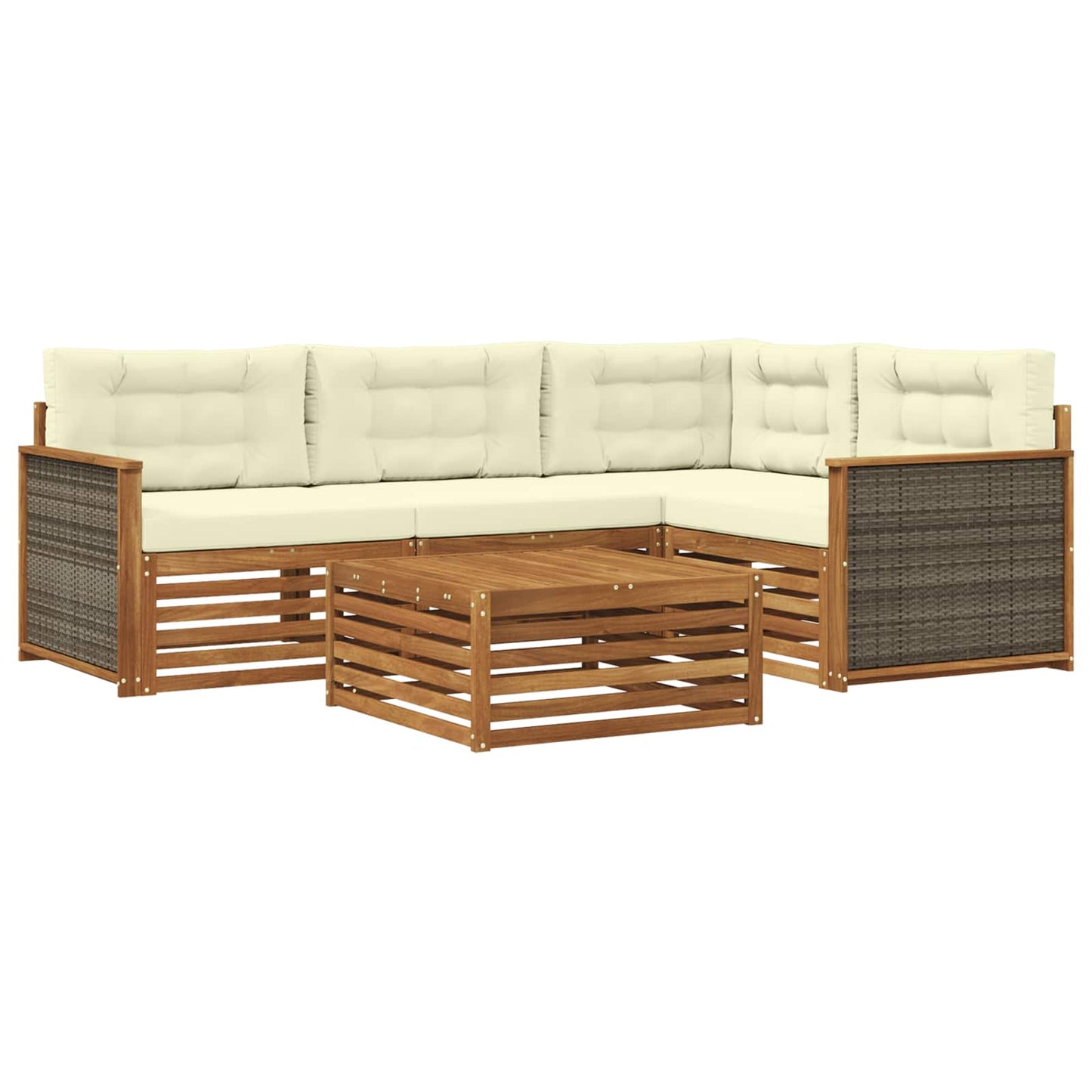 vidaXL Σειρά Καναπέ Εξωτερικού με μαξιλάρι 5 pcs Φυσικό και Κρέμα