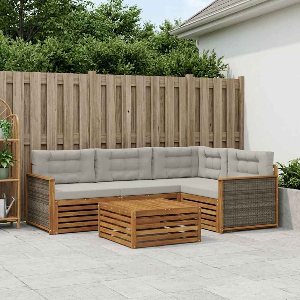 vidaXL Σειρά Καναπέ Εξωτερικού 5 pcs Φυσικό και Ανοιχτό Γκρι