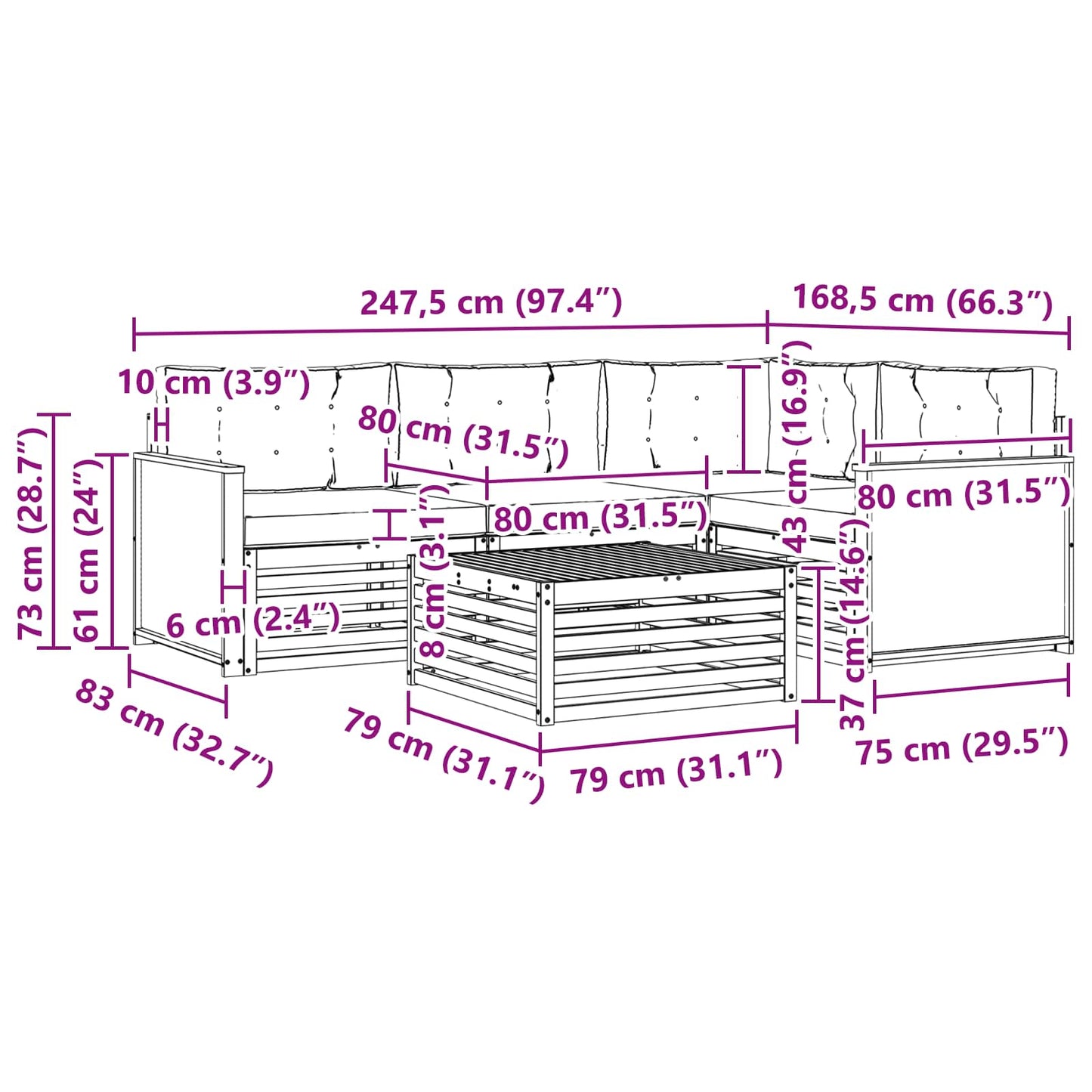 vidaXL Σειρά Καναπέ Εξωτερικού 5 pcs Φυσικό και Ανοιχτό Γκρι