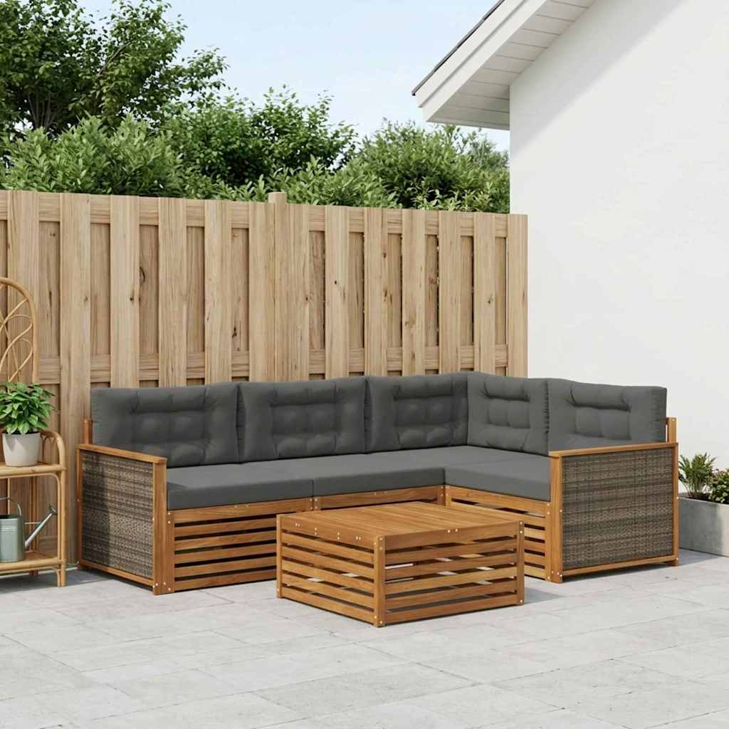 vidaXL Σειρά Καναπέ Εξωτερικού με μαξιλάρι 5 pcs Φυσικό και Ανθρακί