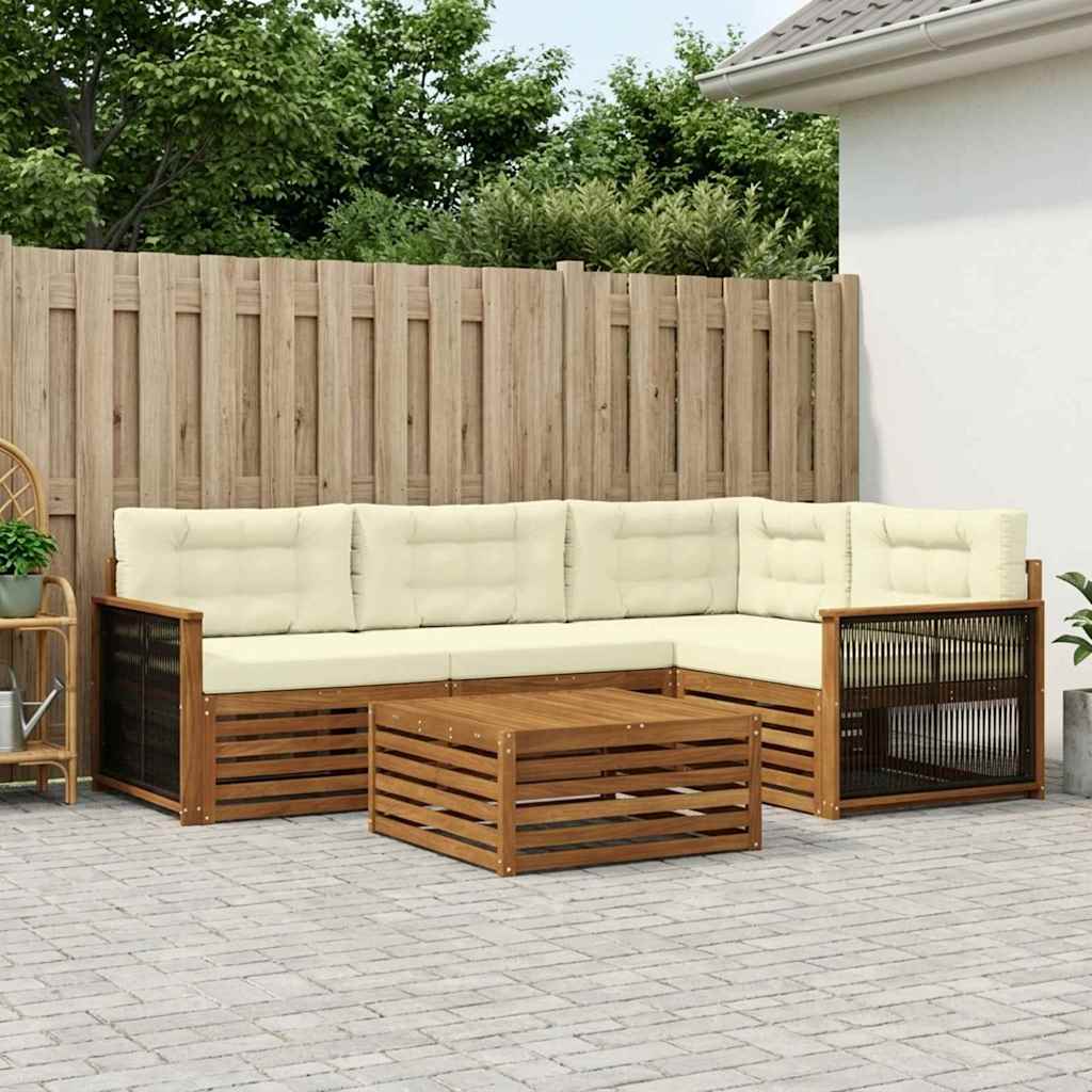 vidaXL Σειρά Καναπέ Εξωτερικού με μαξιλάρι 5 pcs Φυσικό και Κρέμα
