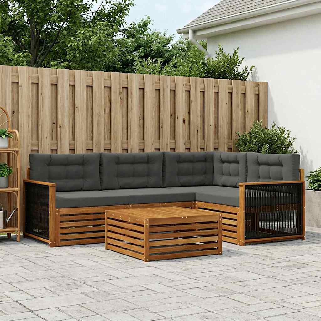 vidaXL Σειρά Καναπέ Εξωτερικού με μαξιλάρι 5 pcs Φυσικό και Ανθρακί