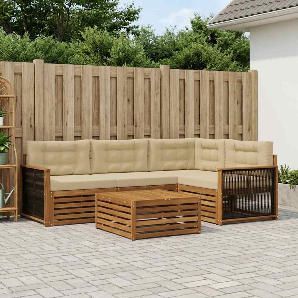 vidaXL Σειρά Καναπέ Εξωτερικού με μαξιλάρι 5 pcs Φυσικό και Μπεζ