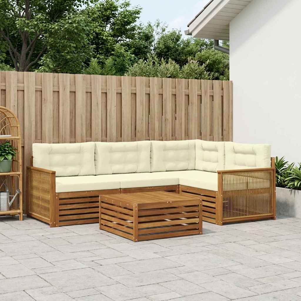 vidaXL Σειρά Καναπέ Εξωτερικού με μαξιλάρι 5 pcs Φυσικό και Κρέμα