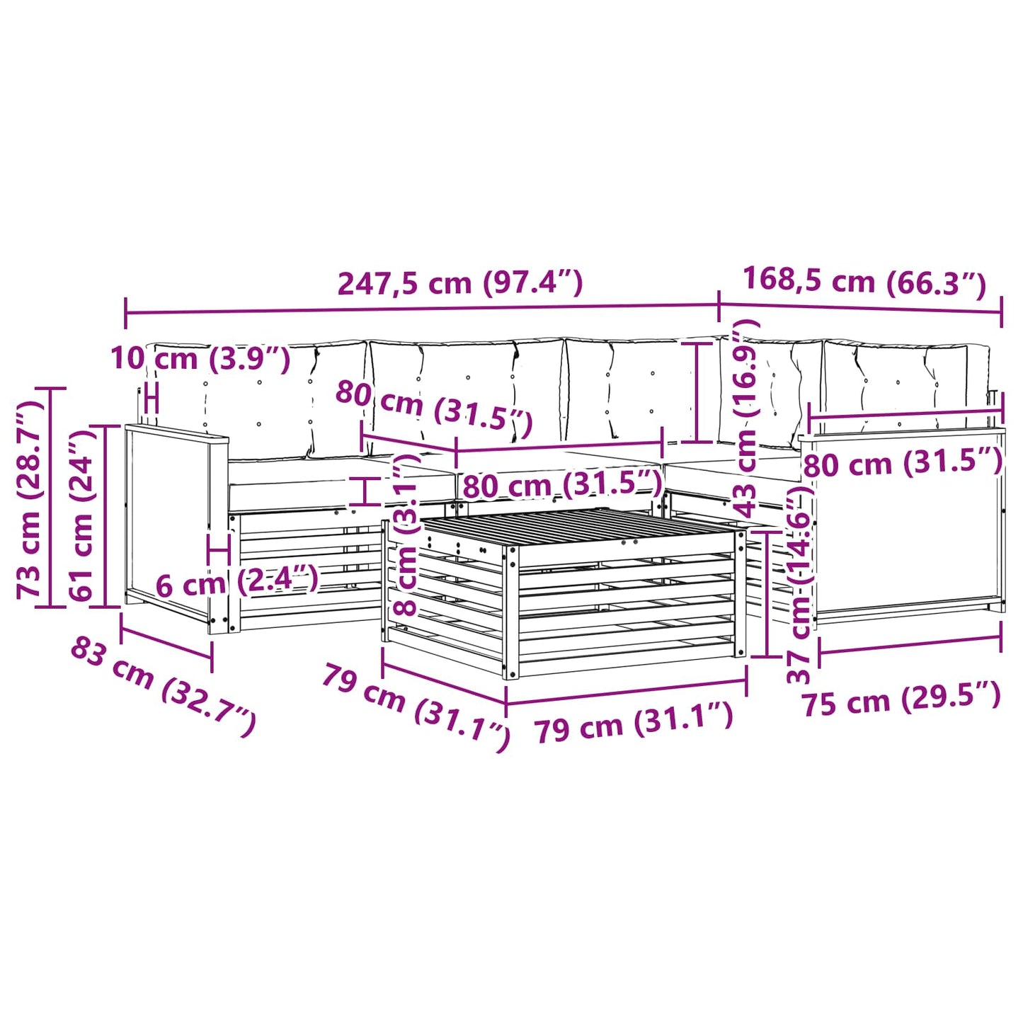 vidaXL Σειρά Καναπέ Εξωτερικού με μαξιλάρι 5 pcs Φυσικό και Κρέμα