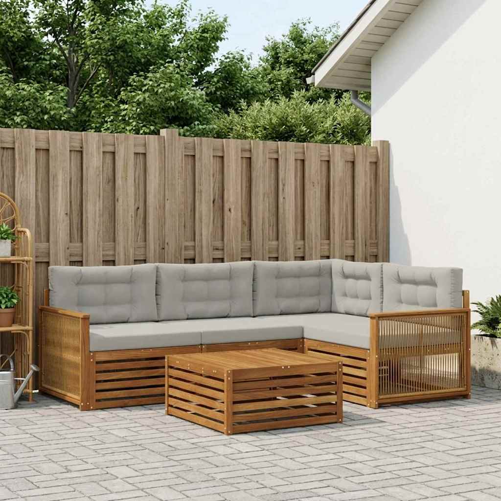 vidaXL Σειρά Καναπέ Εξωτερικού 5 pcs Φυσικό και Ανοιχτό Γκρι
