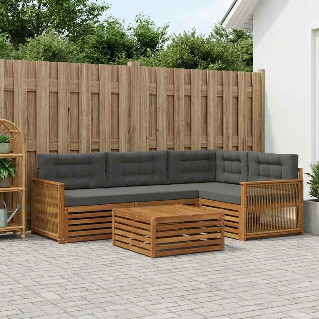 vidaXL Σειρά Καναπέ Εξωτερικού με μαξιλάρι 5 pcs Φυσικό και Ανθρακί
