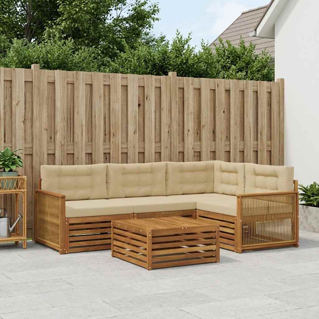vidaXL Σειρά Καναπέ Εξωτερικού με μαξιλάρι 5 pcs Φυσικό και Μπεζ