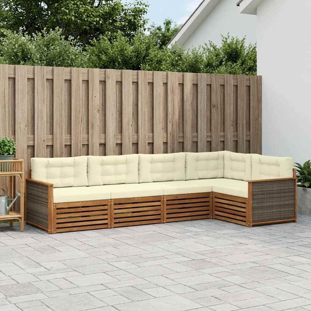 vidaXL Σειρά Καναπέ Εξωτερικού με μαξιλάρι 5 pcs Φυσικό και Κρέμα