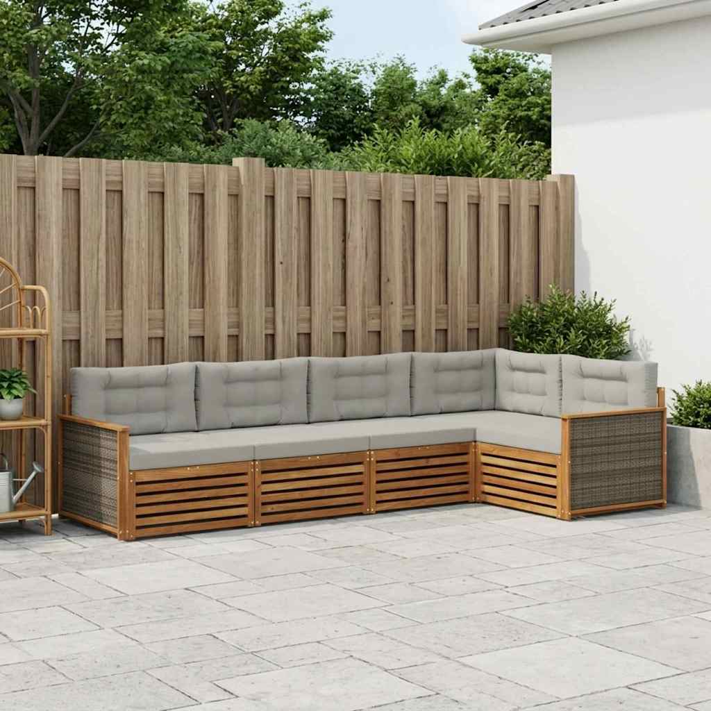 vidaXL Σειρά Καναπέ Εξωτερικού 5 pcs Φυσικό και Ανοιχτό Γκρι