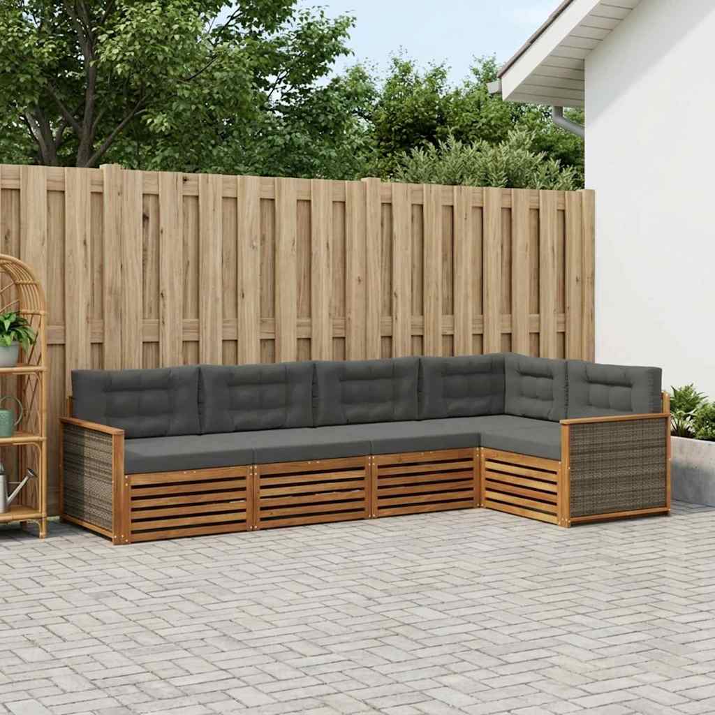 vidaXL Σειρά Καναπέ Εξωτερικού με μαξιλάρι 5 pcs Φυσικό και Ανθρακί
