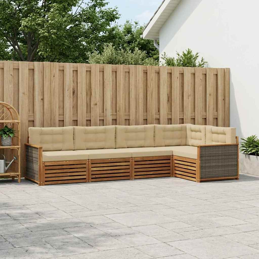 vidaXL Σειρά Καναπέ Εξωτερικού με μαξιλάρι 5 pcs Φυσικό και Μπεζ