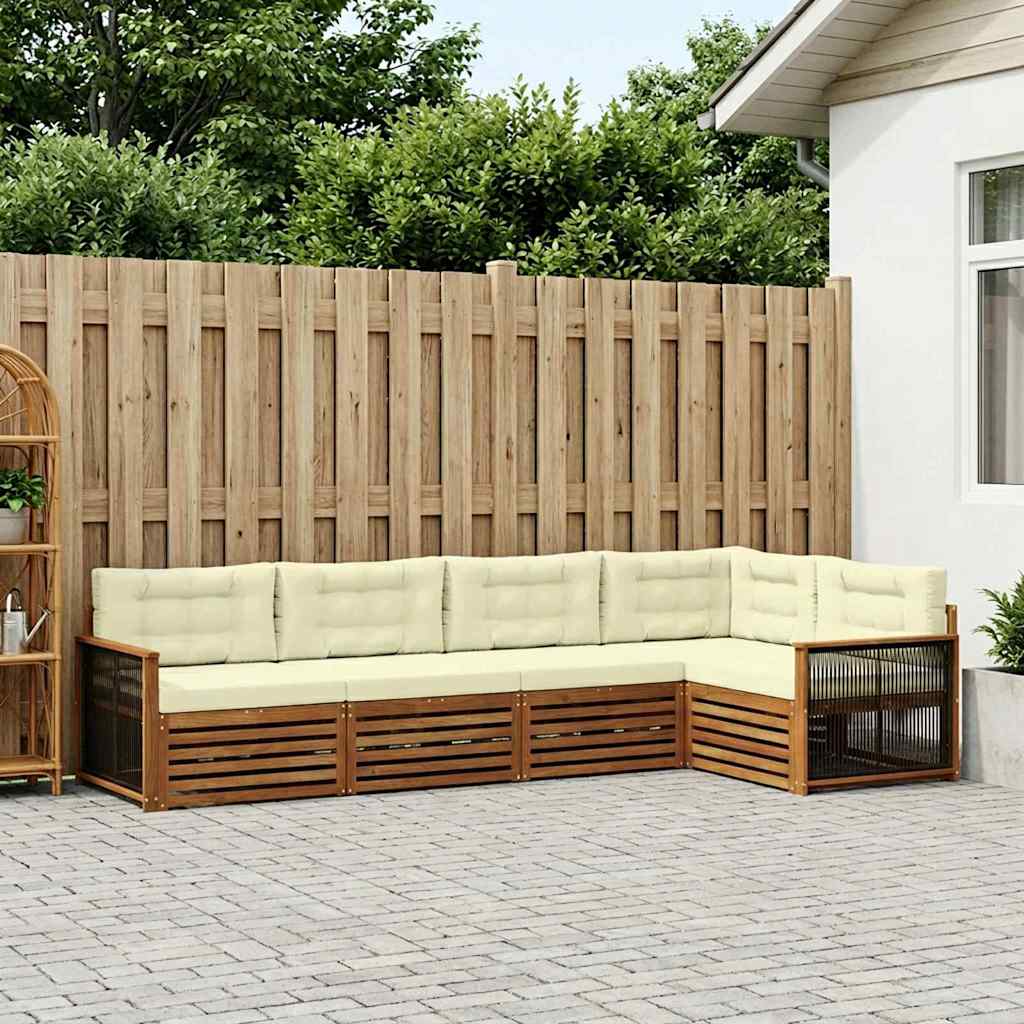 vidaXL Σειρά Καναπέ Εξωτερικού με μαξιλάρι 5 pcs Φυσικό και Κρέμα