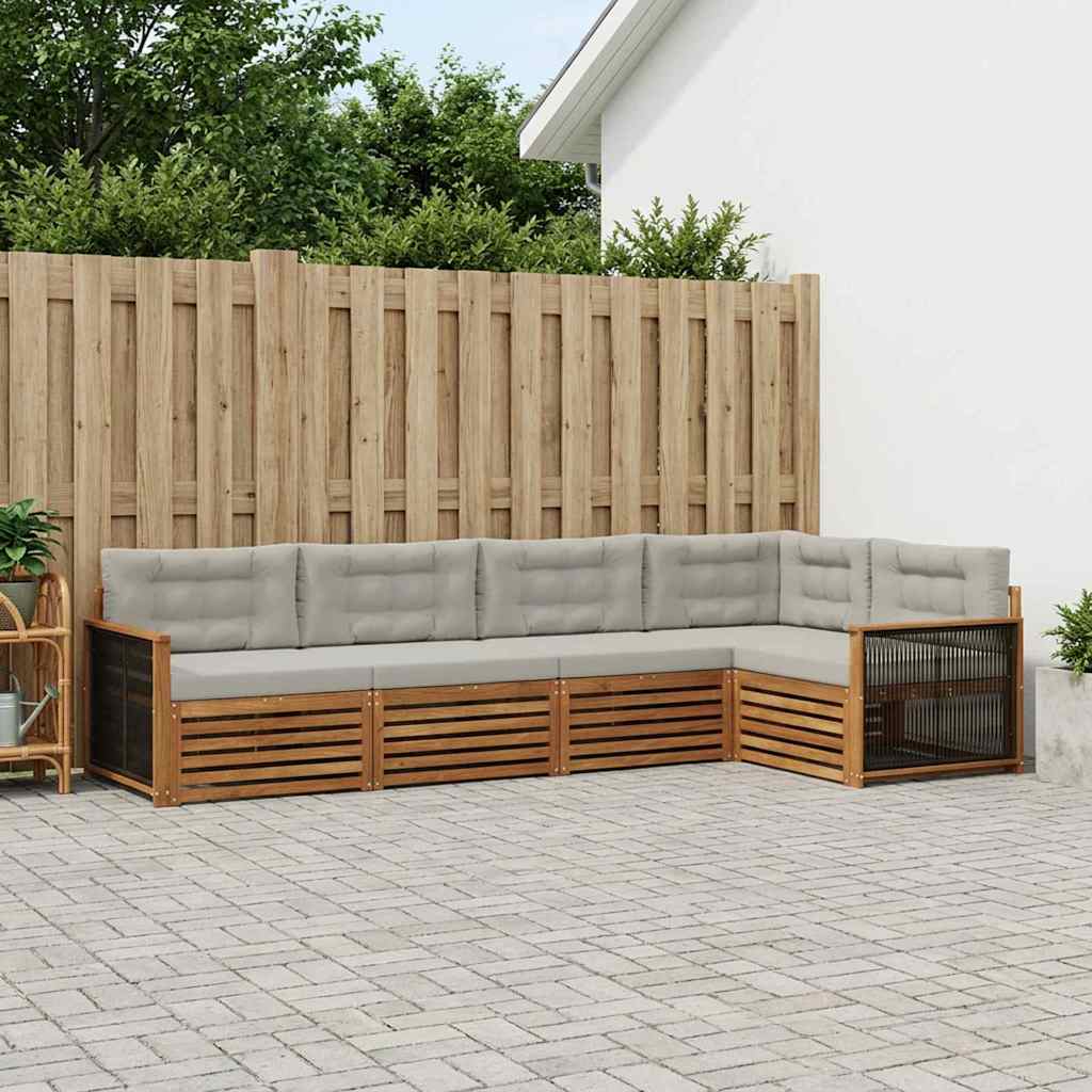 vidaXL Σειρά Καναπέ Εξωτερικού 5 pcs Φυσικό και Ανοιχτό Γκρι