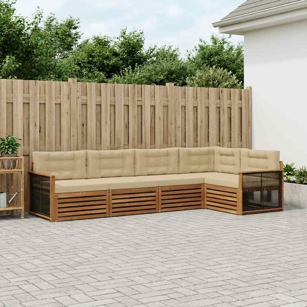 vidaXL Σειρά Καναπέ Εξωτερικού με μαξιλάρι 5 pcs Φυσικό και Μπεζ