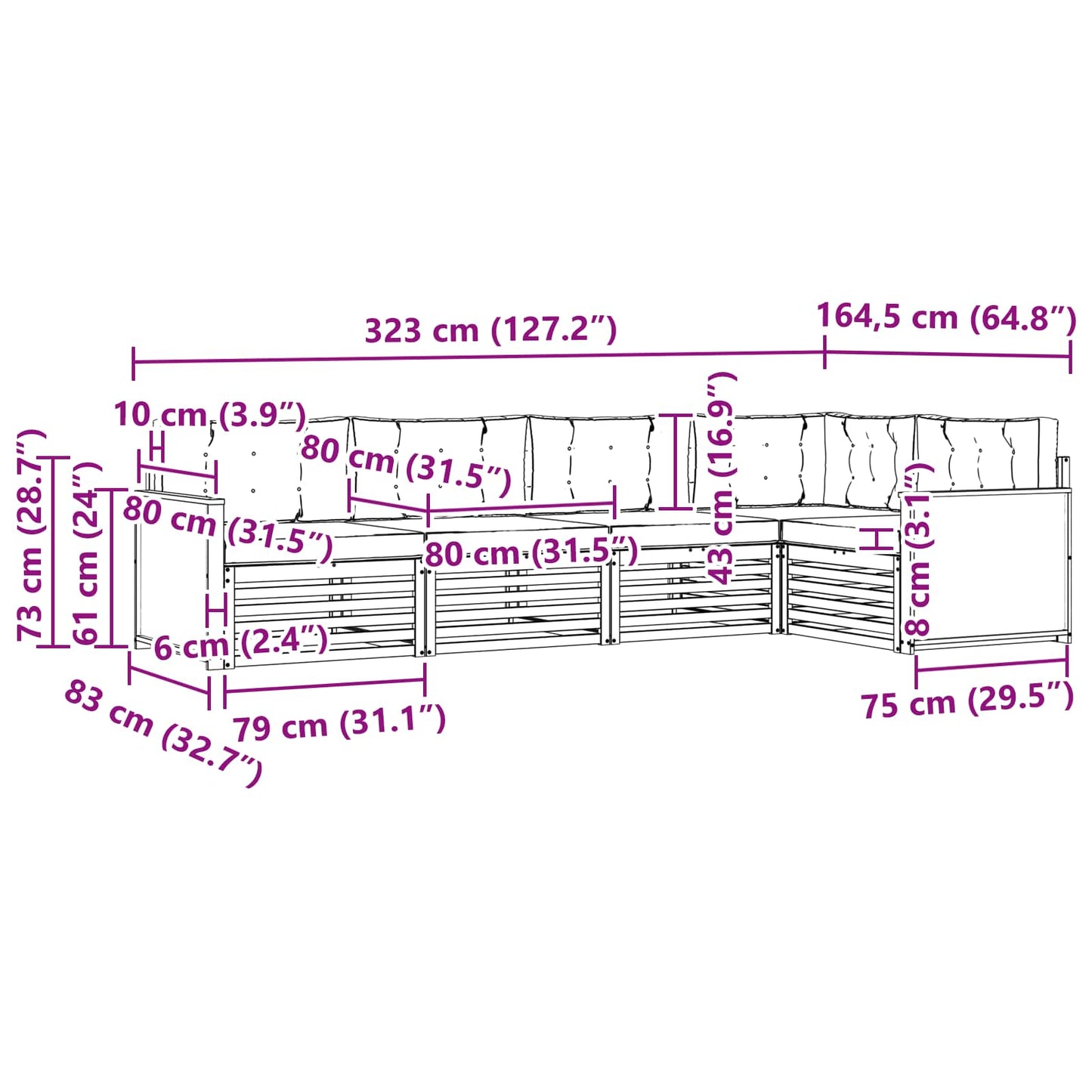 vidaXL Σειρά Καναπέ Εξωτερικού 5 pcs Φυσικό και Ανοιχτό Γκρι