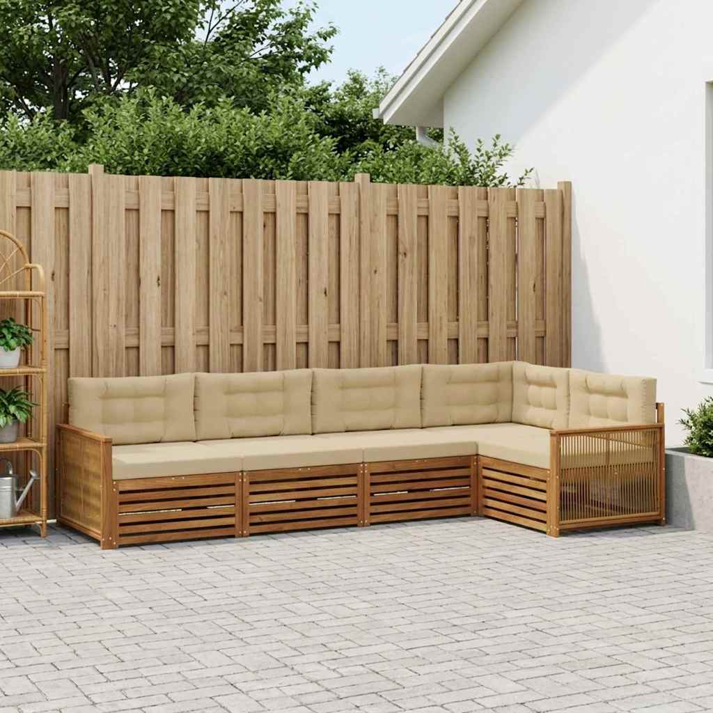 vidaXL Σειρά Καναπέ Εξωτερικού με μαξιλάρι 5 pcs Φυσικό και Μπεζ