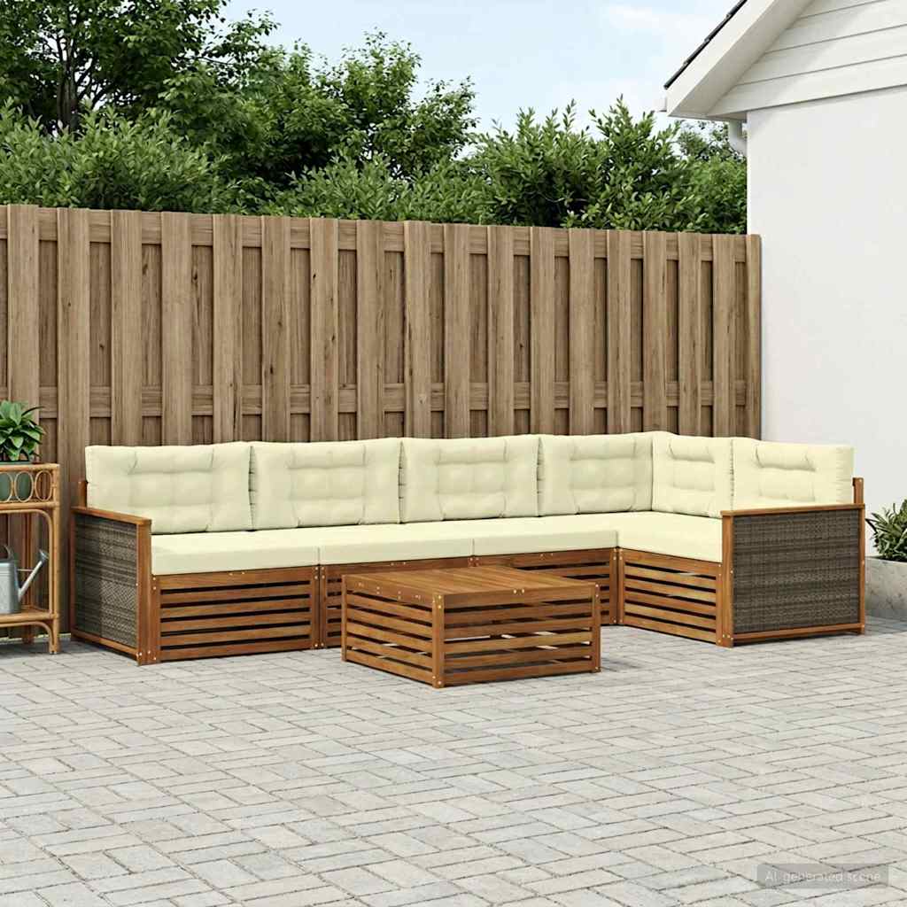 vidaXL Σειρά Καναπέ Εξωτερικού με μαξιλάρι 6 pcs Φυσικό και Κρέμα