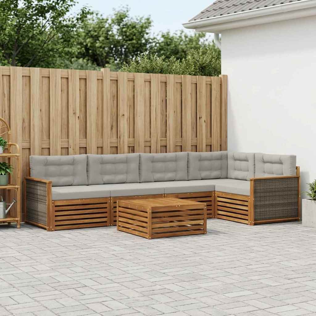 vidaXL Σειρά Καναπέ Εξωτερικού 6 pcs Φυσικό και Ανοιχτό Γκρι