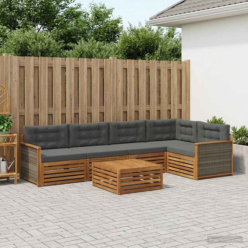 vidaXL Σειρά Καναπέ Εξωτερικού με μαξιλάρι 6 pcs Φυσικό και Ανθρακί