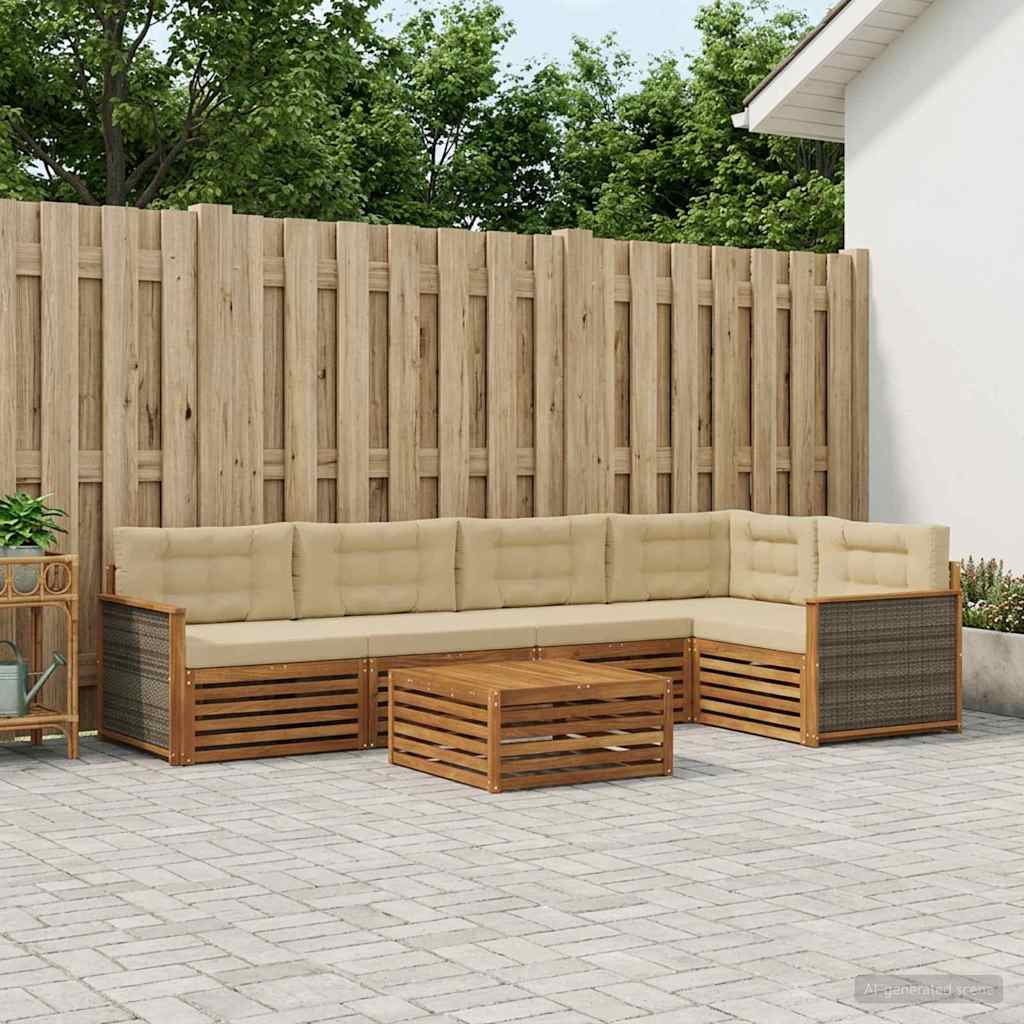 vidaXL Σειρά Καναπέ Εξωτερικού με μαξιλάρι 6 pcs Φυσικό και Μπεζ