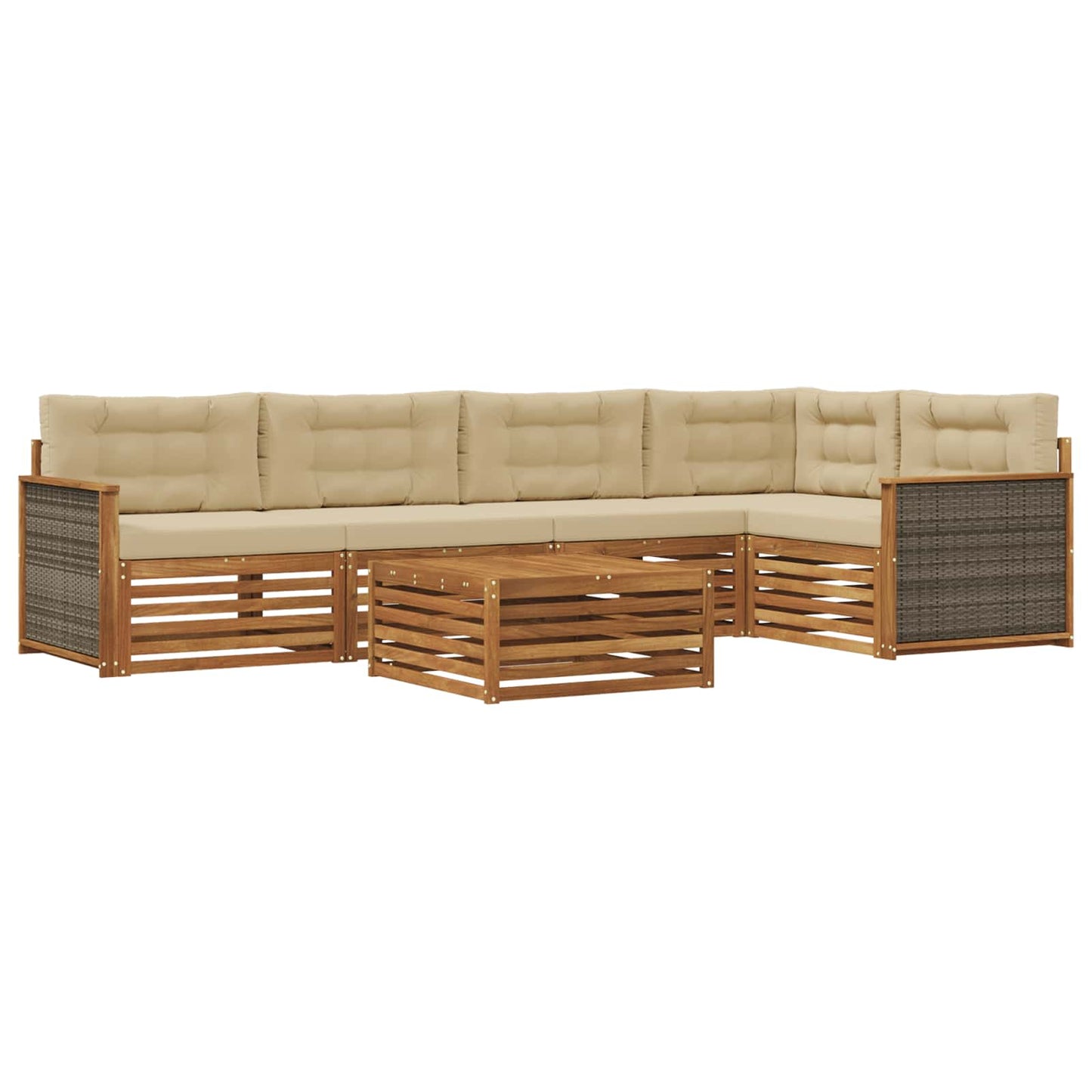 vidaXL Σειρά Καναπέ Εξωτερικού με μαξιλάρι 6 pcs Φυσικό και Μπεζ