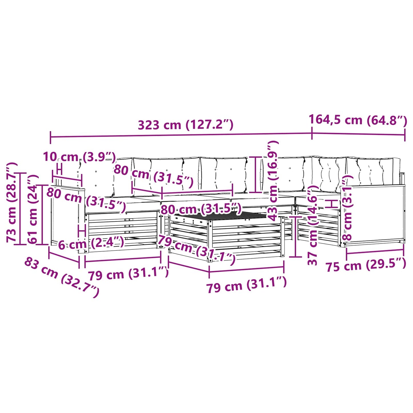 vidaXL Σειρά Καναπέ Εξωτερικού με μαξιλάρι 6 pcs Φυσικό και Μπεζ