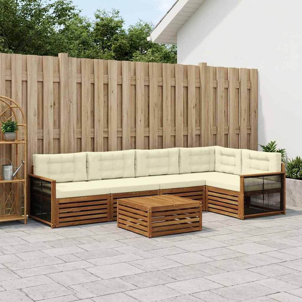 vidaXL Σειρά Καναπέ Εξωτερικού με μαξιλάρι 6 pcs Φυσικό και Κρέμα