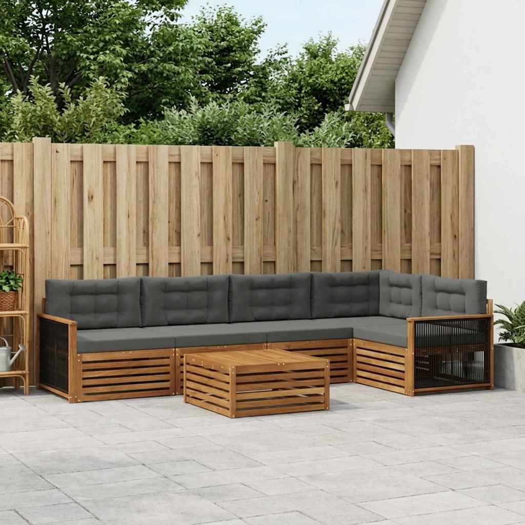vidaXL Σειρά Καναπέ Εξωτερικού με μαξιλάρι 6 pcs Φυσικό και Ανθρακί