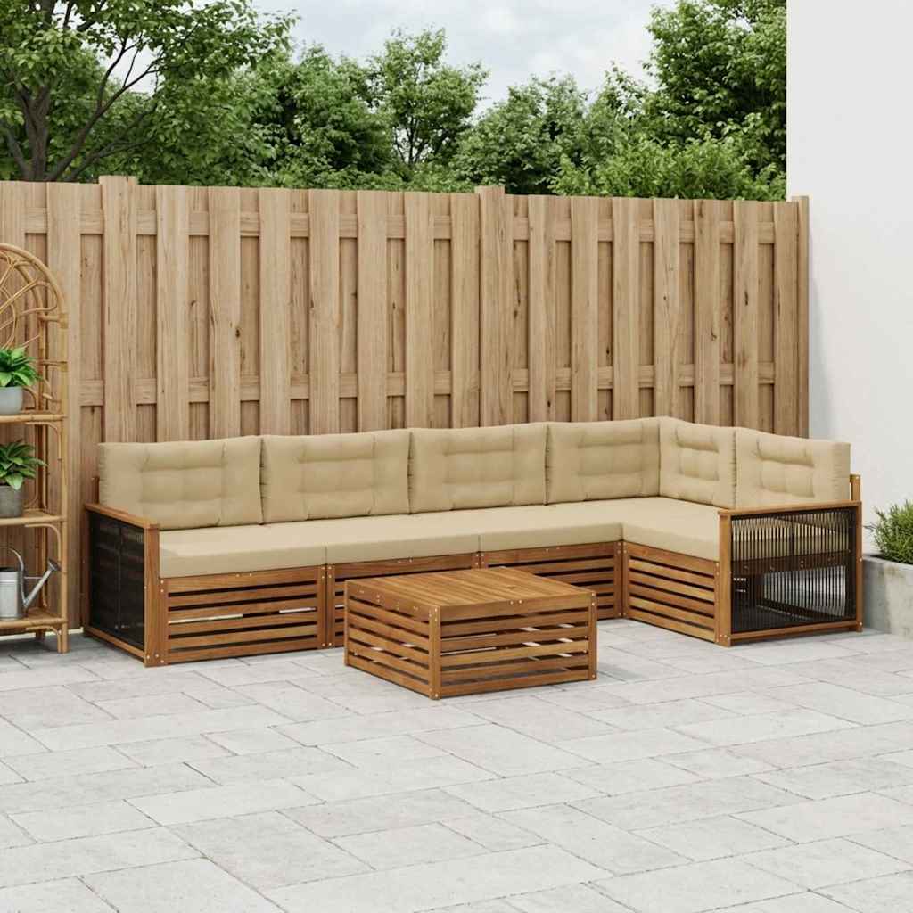 vidaXL Σειρά Καναπέ Εξωτερικού με μαξιλάρι 6 pcs Φυσικό και Μπεζ