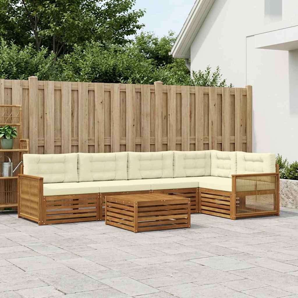 vidaXL Σειρά Καναπέ Εξωτερικού με μαξιλάρι 6 pcs Φυσικό και Κρέμα
