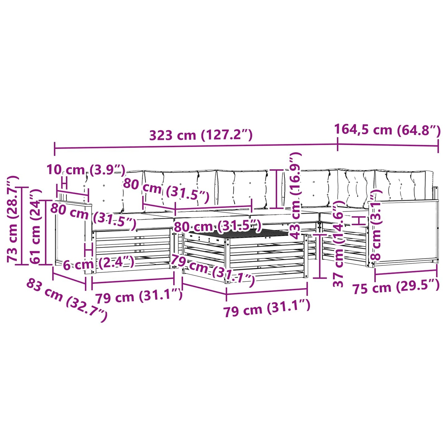 vidaXL Σειρά Καναπέ Εξωτερικού 6 pcs Φυσικό και Ανοιχτό Γκρι