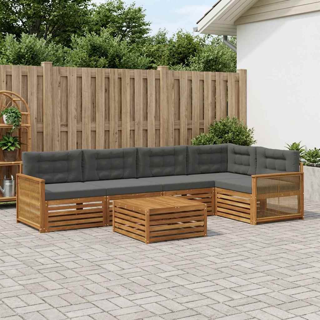 vidaXL Σειρά Καναπέ Εξωτερικού με μαξιλάρι 6 pcs Φυσικό και Ανθρακί