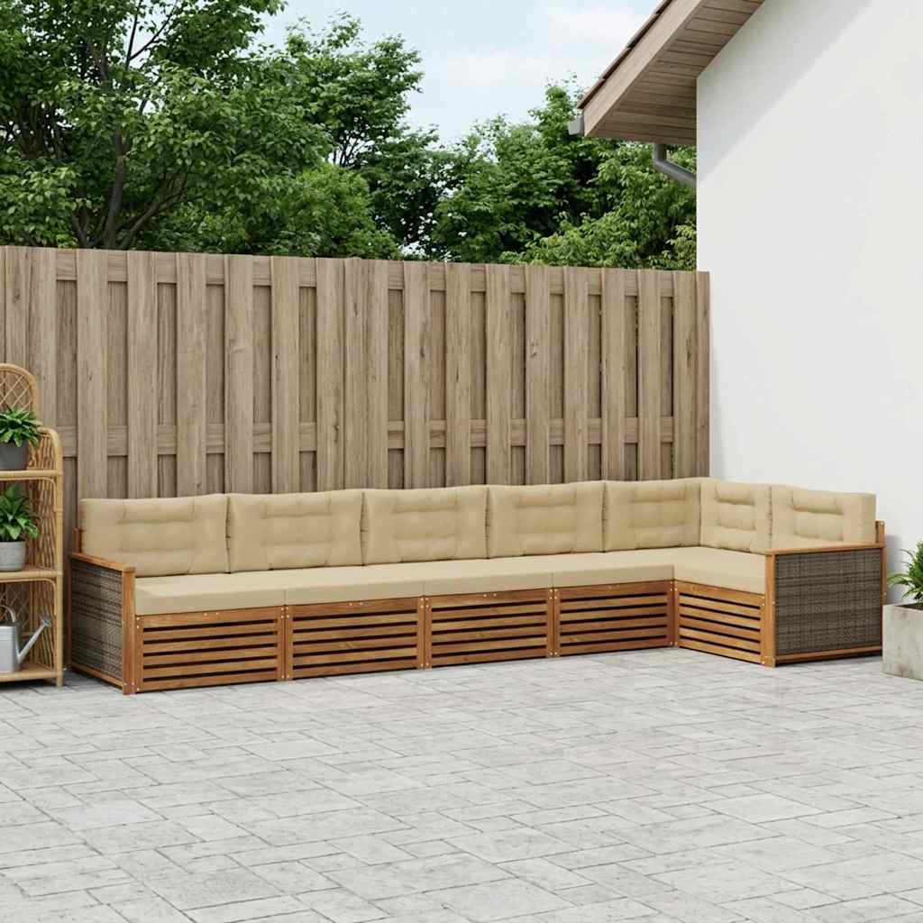 vidaXL Σειρά Καναπέ Εξωτερικού με μαξιλάρι 6 pcs Φυσικό και Μπεζ