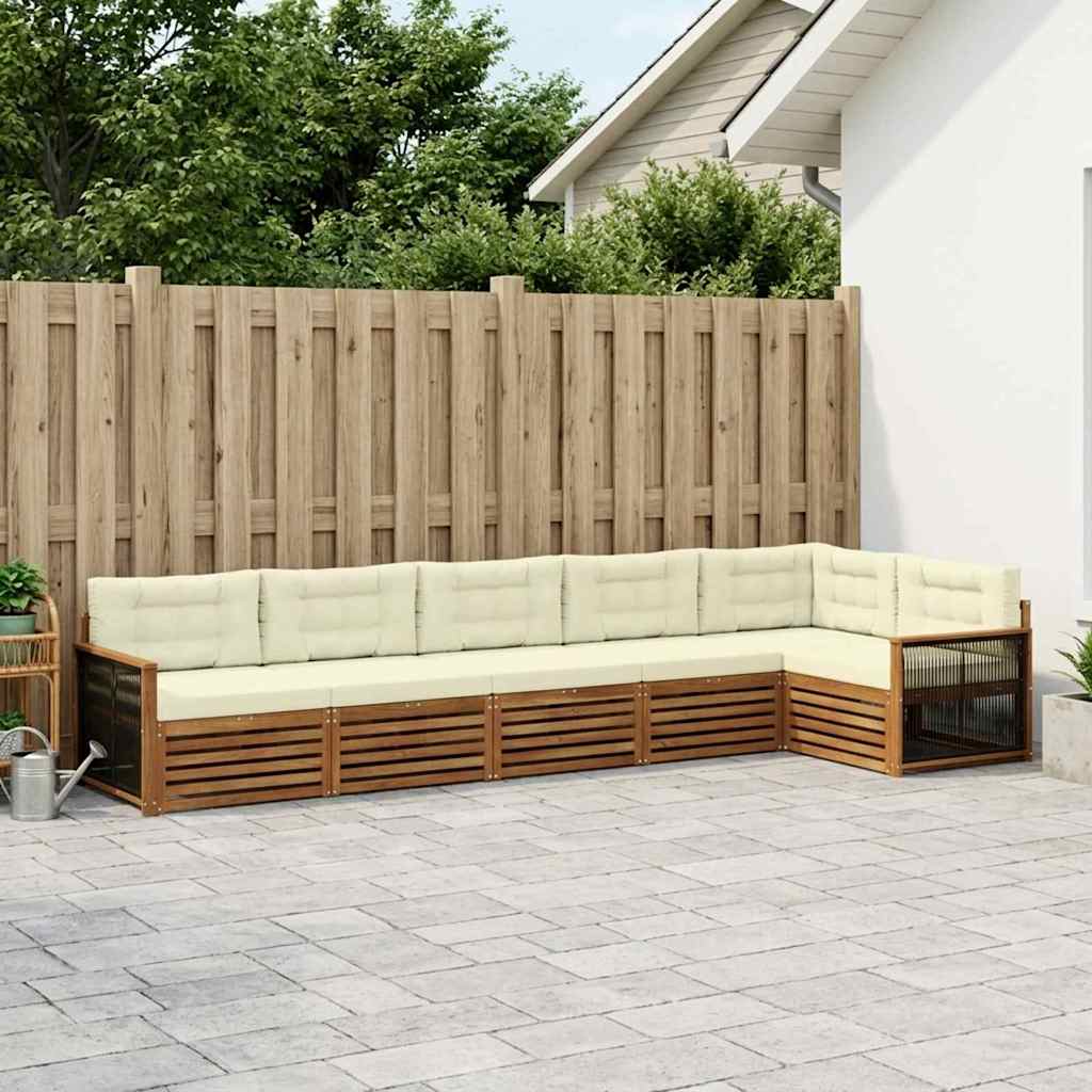 vidaXL Σειρά Καναπέ Εξωτερικού με μαξιλάρι 6 pcs Φυσικό και Κρέμα