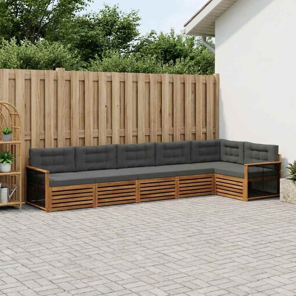 vidaXL Σειρά Καναπέ Εξωτερικού με μαξιλάρι 6 pcs Φυσικό και Ανθρακί