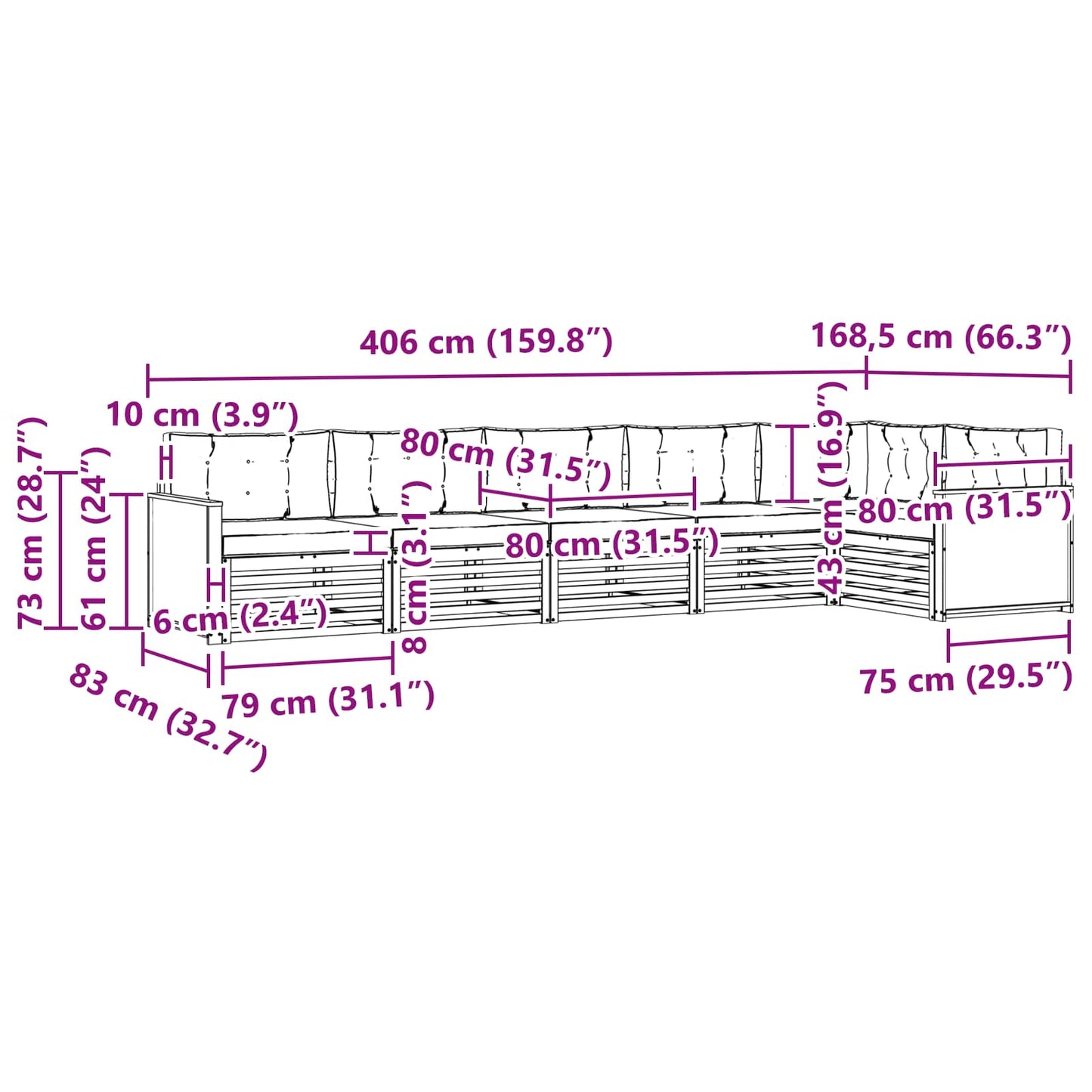 vidaXL Σειρά Καναπέ Εξωτερικού με μαξιλάρι 6 pcs Φυσικό και Μπεζ