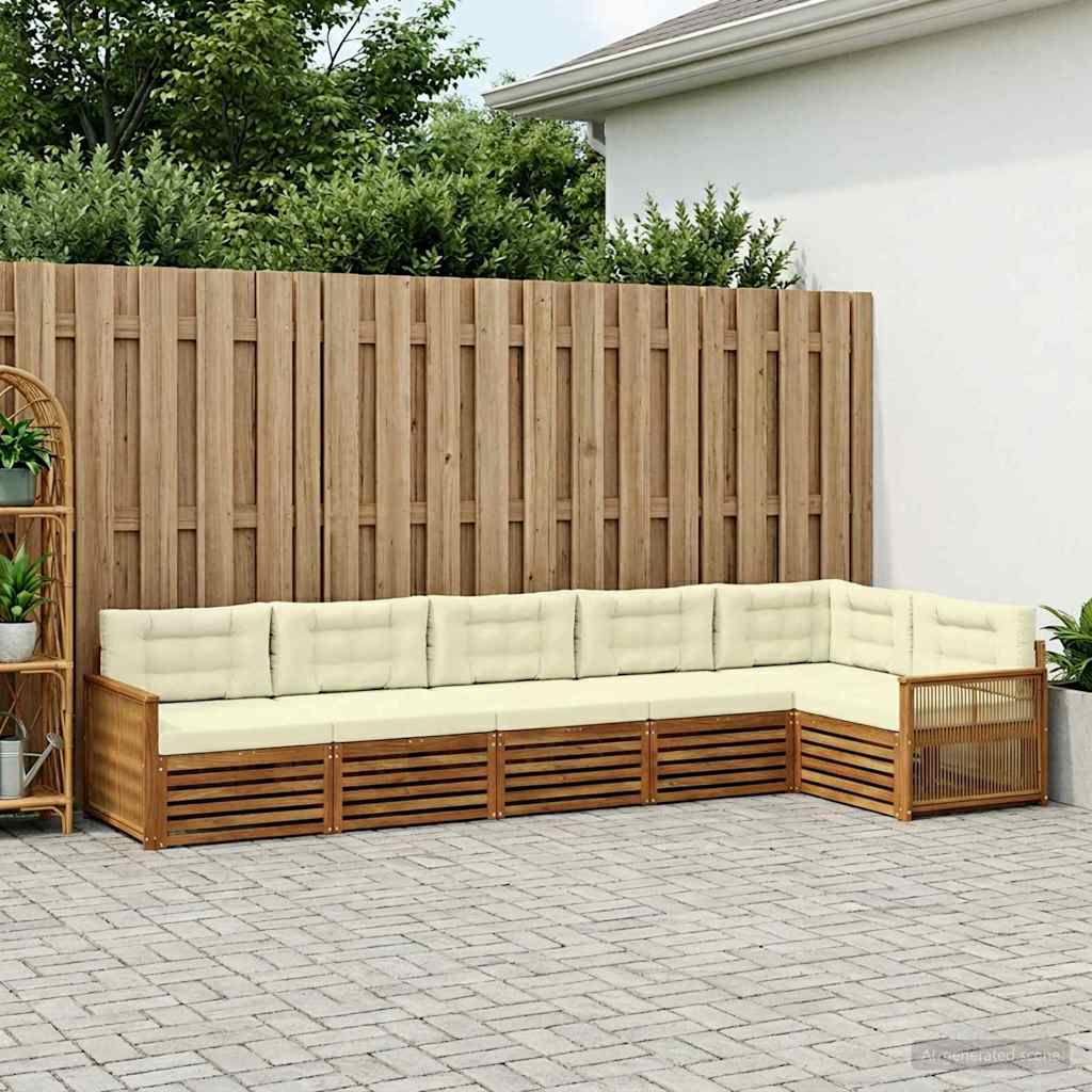 vidaXL Σειρά Καναπέ Εξωτερικού με μαξιλάρι 6 pcs Φυσικό και Κρέμα