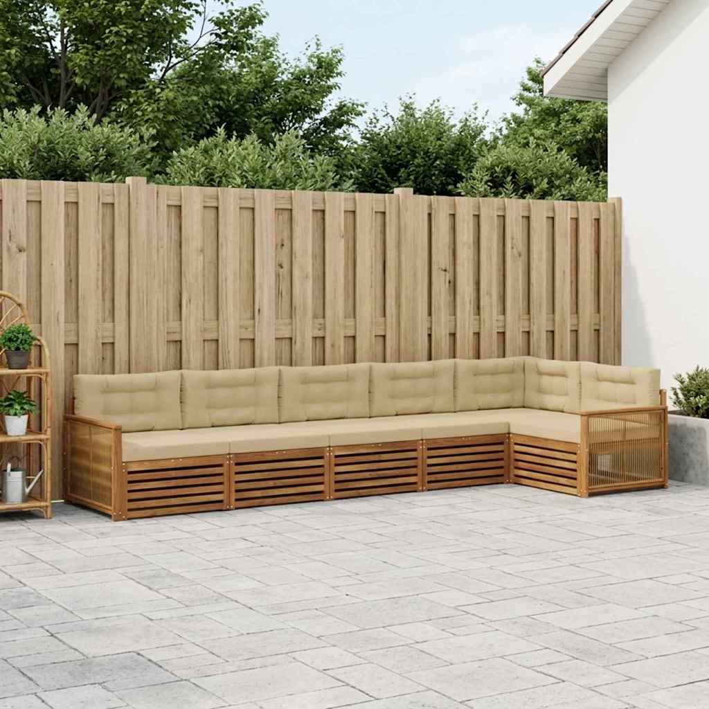 vidaXL Σειρά Καναπέ Εξωτερικού με μαξιλάρι 6 pcs Φυσικό και Μπεζ