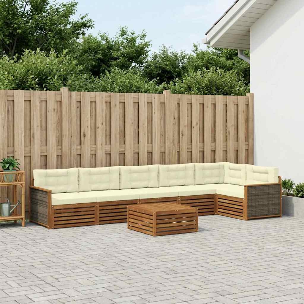 vidaXL Σειρά Καναπέ Εξωτερικού με μαξιλάρι 7 pcs Φυσικό και Κρέμα