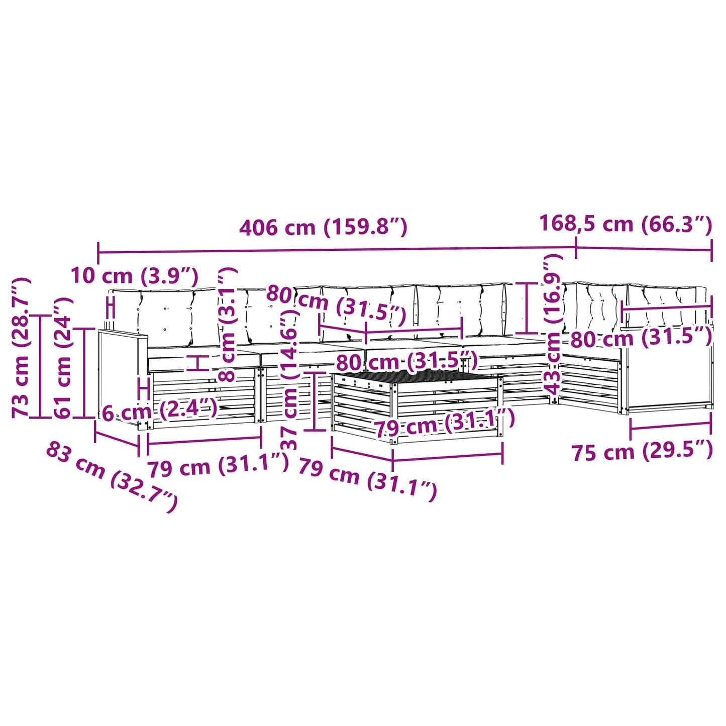 vidaXL Σειρά Καναπέ Εξωτερικού με μαξιλάρι 7 pcs Φυσικό και Μπεζ