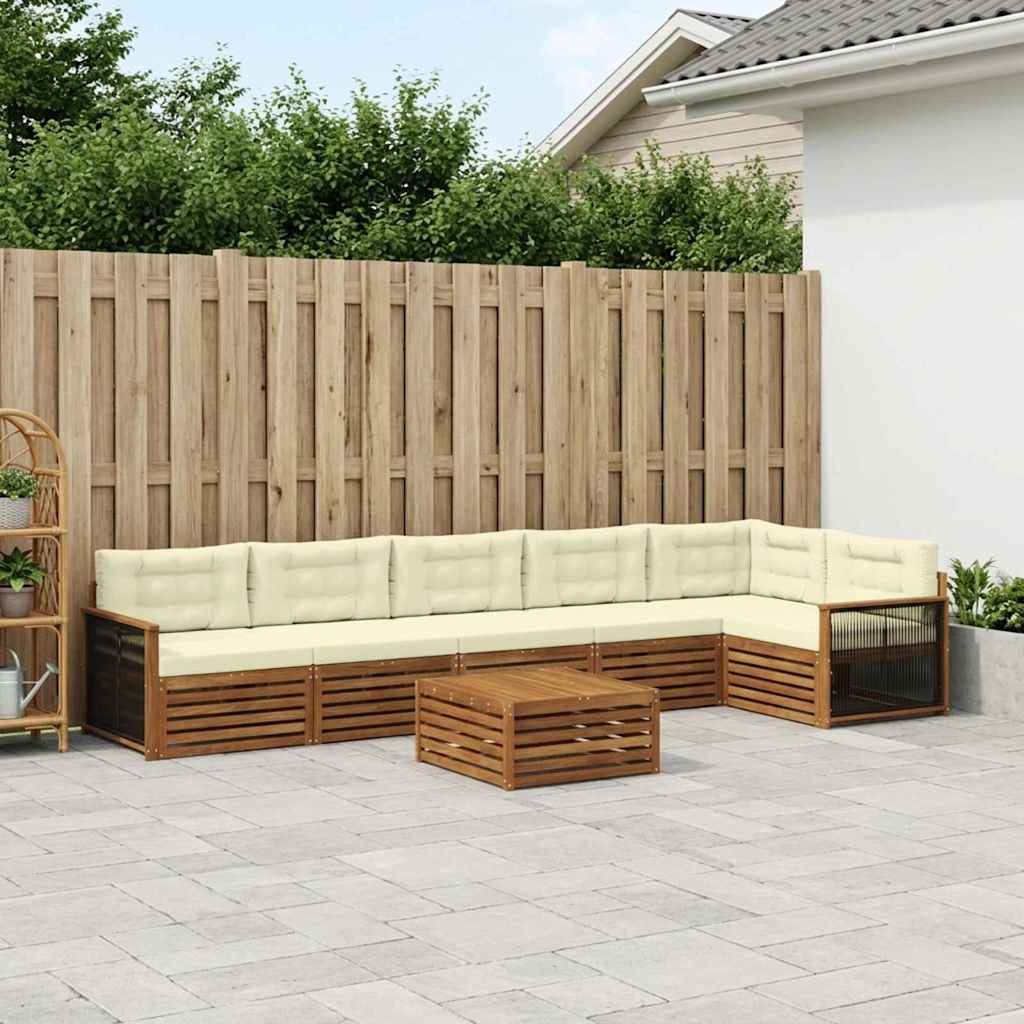 vidaXL Σειρά Καναπέ Εξωτερικού με μαξιλάρι 7 pcs Φυσικό και Κρέμα