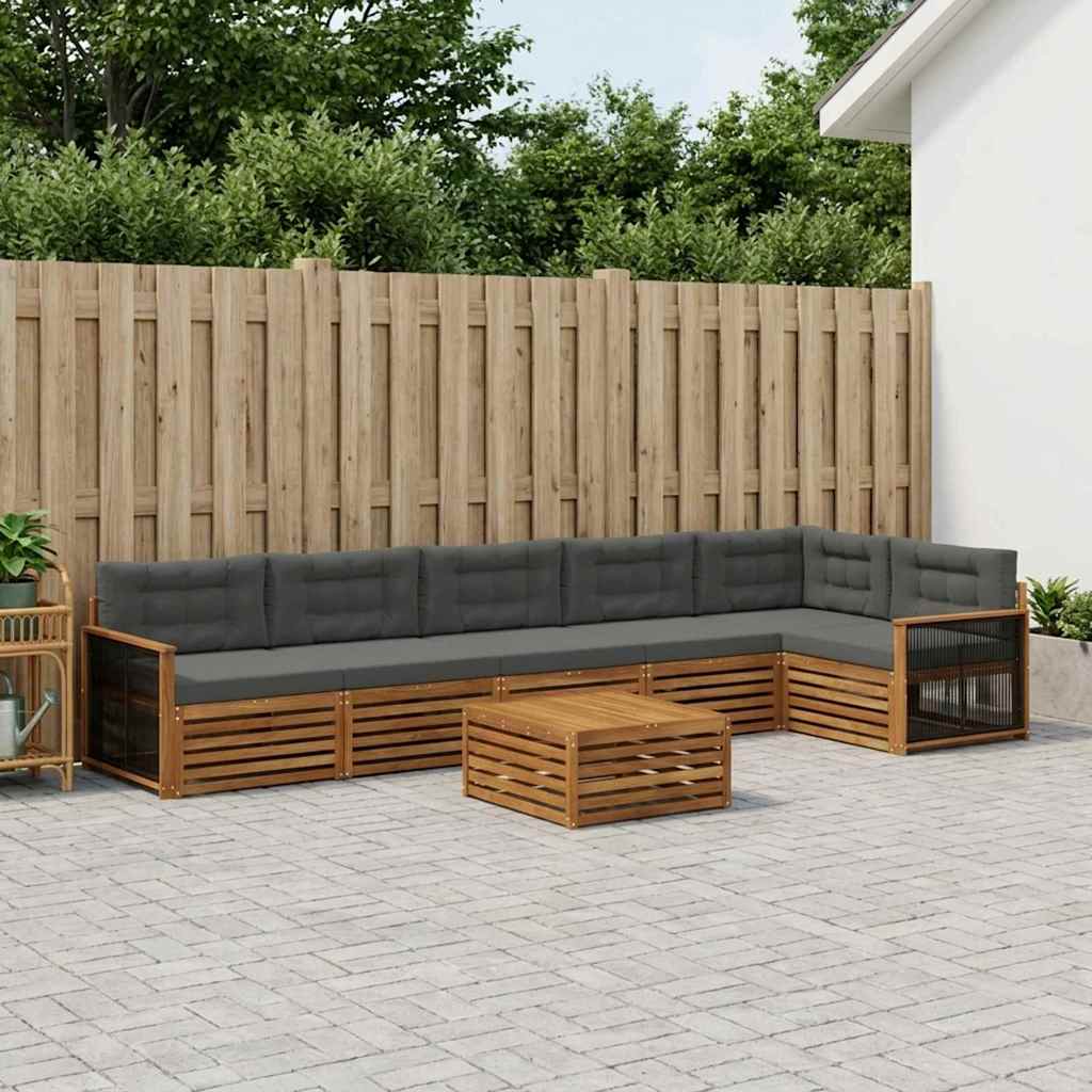 vidaXL Σειρά Καναπέ Εξωτερικού με μαξιλάρι 7 pcs Φυσικό και Ανθρακί