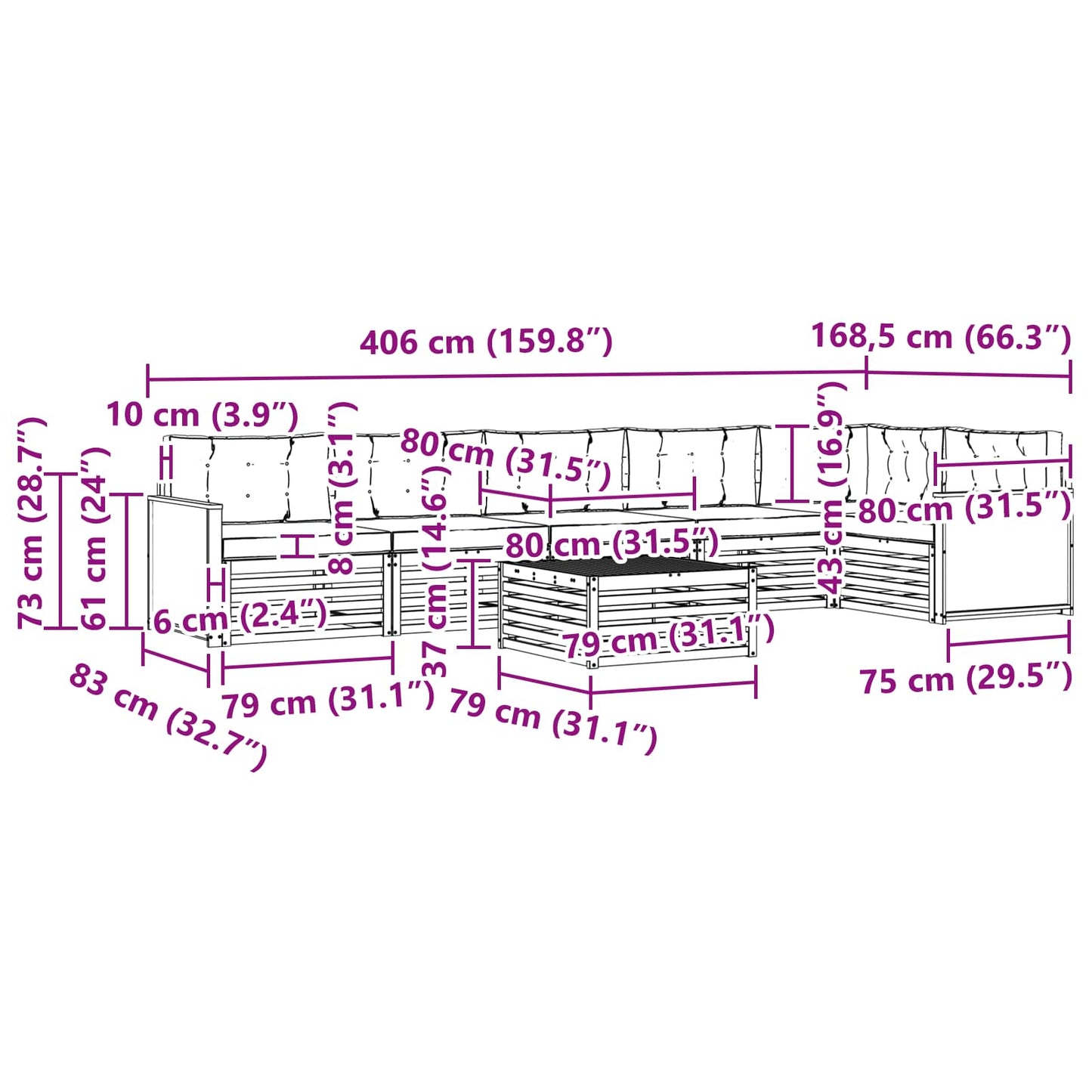 vidaXL Σειρά Καναπέ Εξωτερικού με μαξιλάρι 7 pcs Φυσικό και Ανθρακί